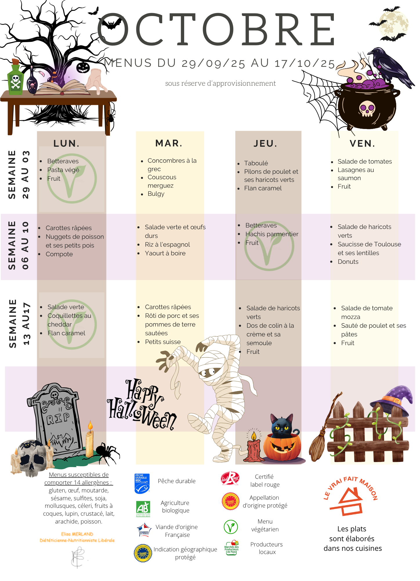 menus octobre